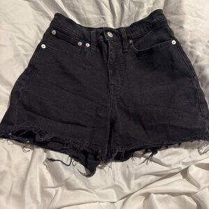 Madewell black denim hi rise shorts denim woman’s size 24 raw edge